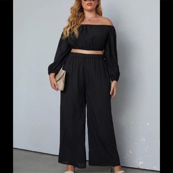 🔥Black Off The Shoulder Top & Wide Leg Pants SET🔥4XL🔥New 🔥SHEIN CURVE - Picture 16 of 16